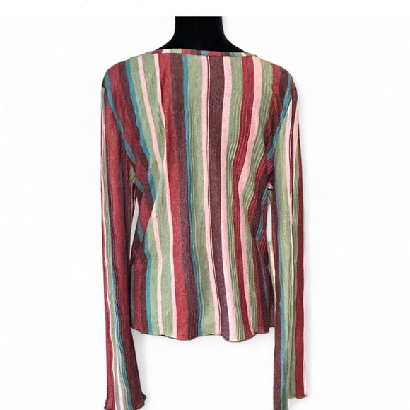 CIDER multi-coloured striped long sleeve top with V-neck and bell sleeves XL - Picture 3 of 8